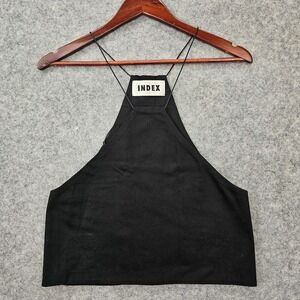 Y2K Goth Crop Tank Top Womens S Black Halter Apron Festival Chic‎ INDEX USA Made